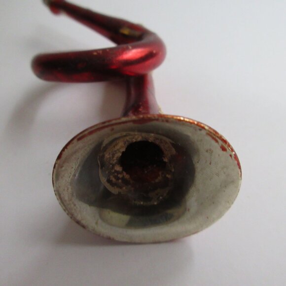 2 Hand Blown Glass Christmas Ornament Trumpet French Horn Bugle Vtg Missing Cap - Picture 15 of 16